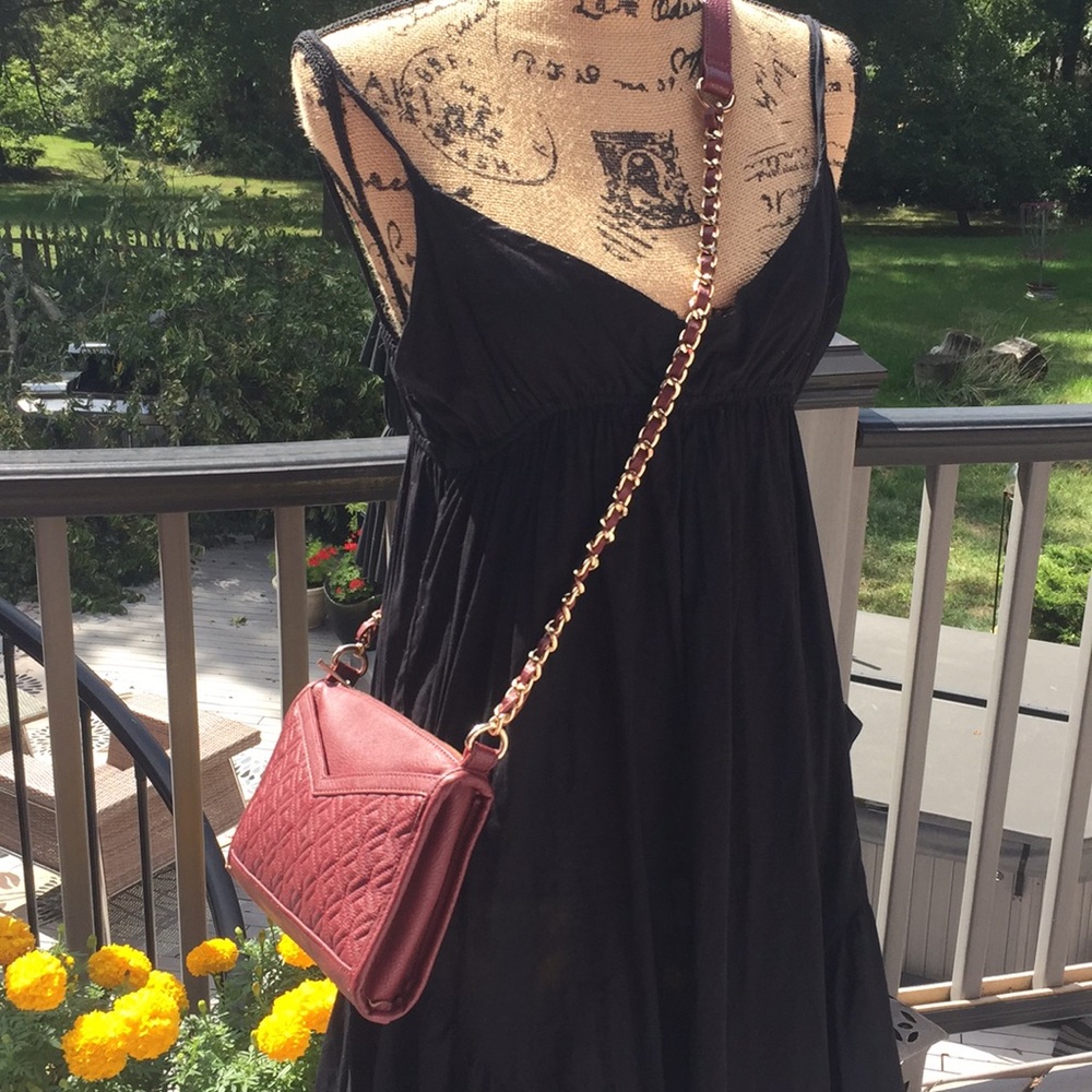 Dark red vegan leather purse w chain strap
